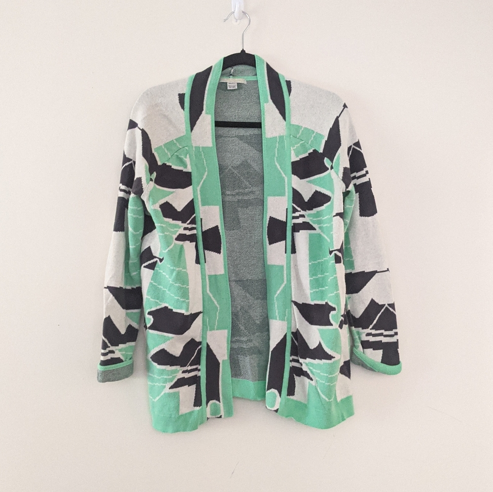 🌟 Love By Design Green & Black Tribal Print Medium Length Cardigan
